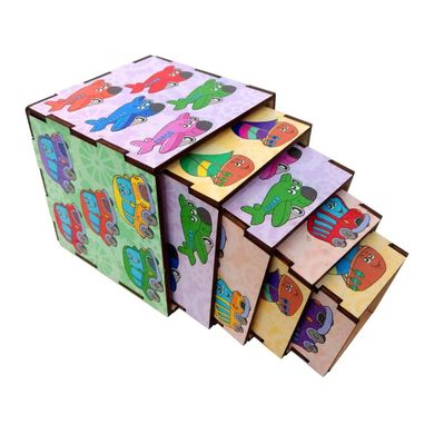 Дерев'яна розвиваюча гра для дітей Кубики-пірамідки "Транспорт" (Дерев'яні пазли-вкладки)