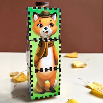 Логічна дерев'яна розвиваюча гра Вращаються кубики "Звірі". (3D пазли дерев'яні на стержні)